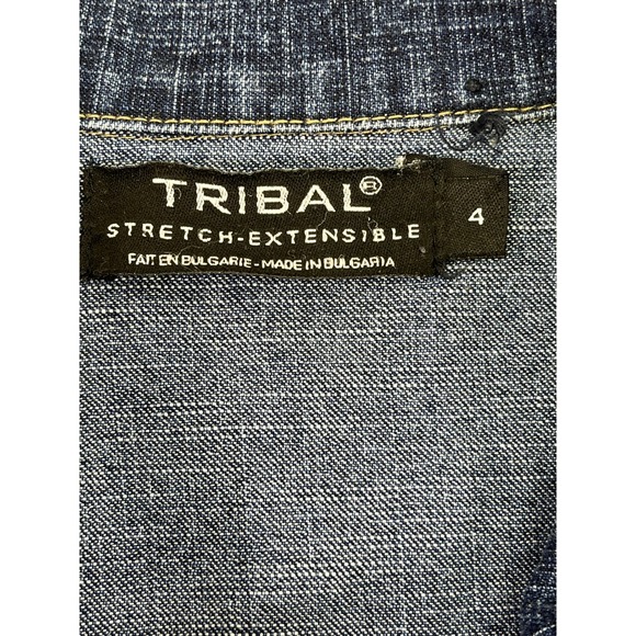 Tribal Stretch Classic Denim Jacket Sz.4 Button Front Adjustable Waist Dark Wash - Picture 3 of 8